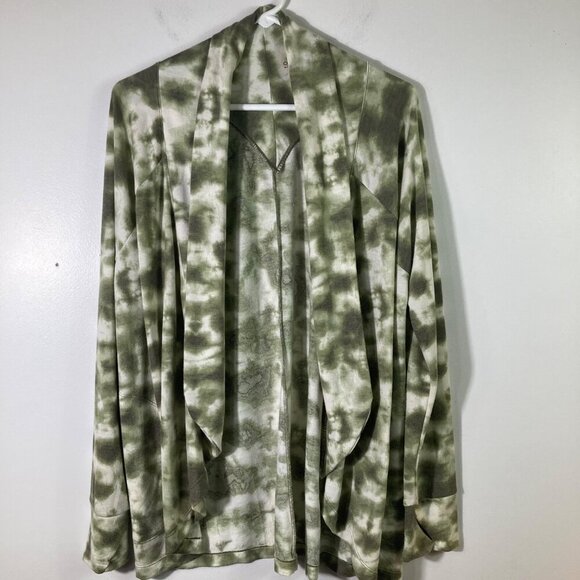 Womens Comfort Code Cuddl Duds Open Cardigan Tie Dye Green White M Thumb Holes - Picture 1 of 10